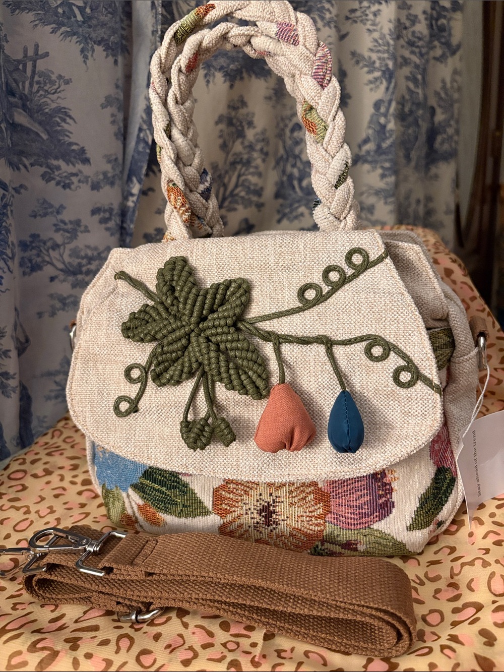 Sarah and Stone Beige embroidered and beaded bag